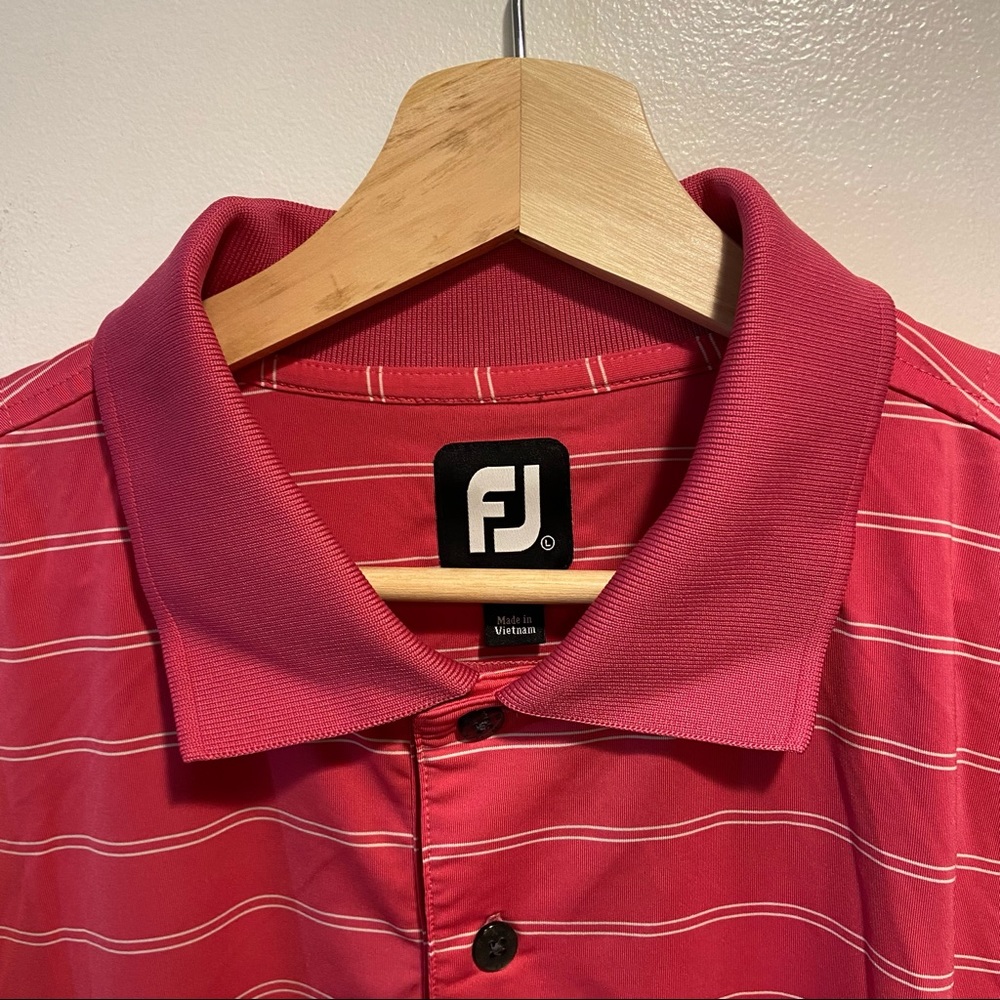 FootJoy FJ Stretch Short Sleeve Golf Polo Men’s L Bright Pink White Stripe